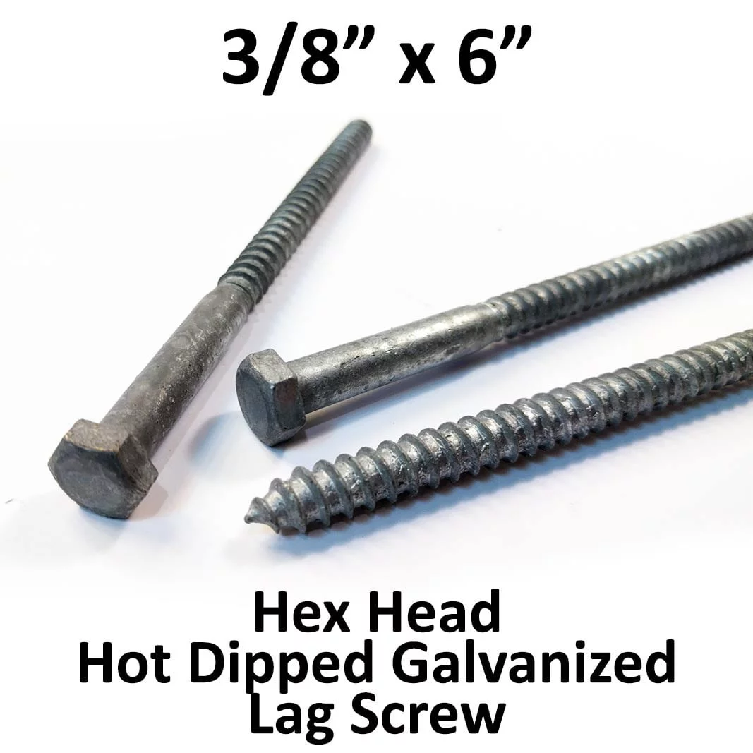 3/8 X 6 Hot Dipped Galvanized Lag Bolts With Washers – 25 Piece Lot, Hex Head