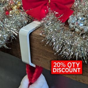 White Stocking Hanger for Thick Mantels